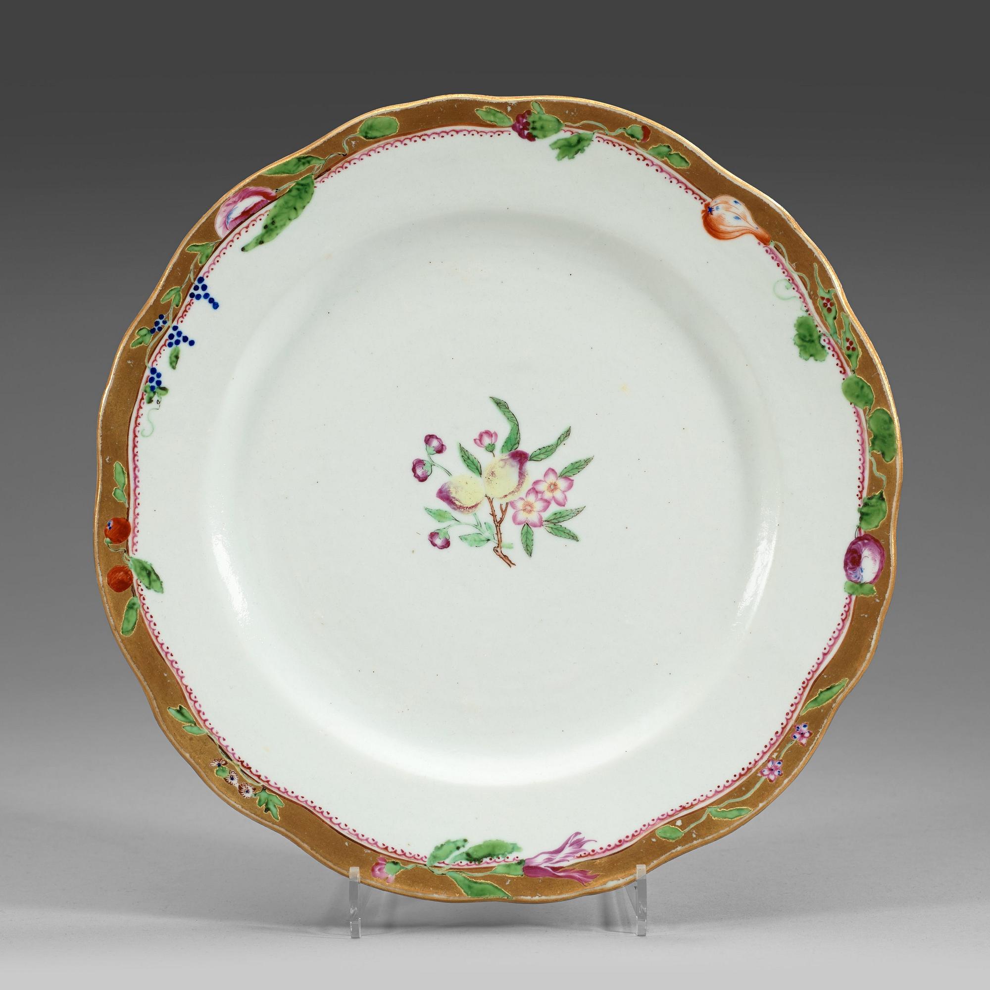 A set of four famille rose dinner plates, Qing dynasty, Qianlong (1736-95).