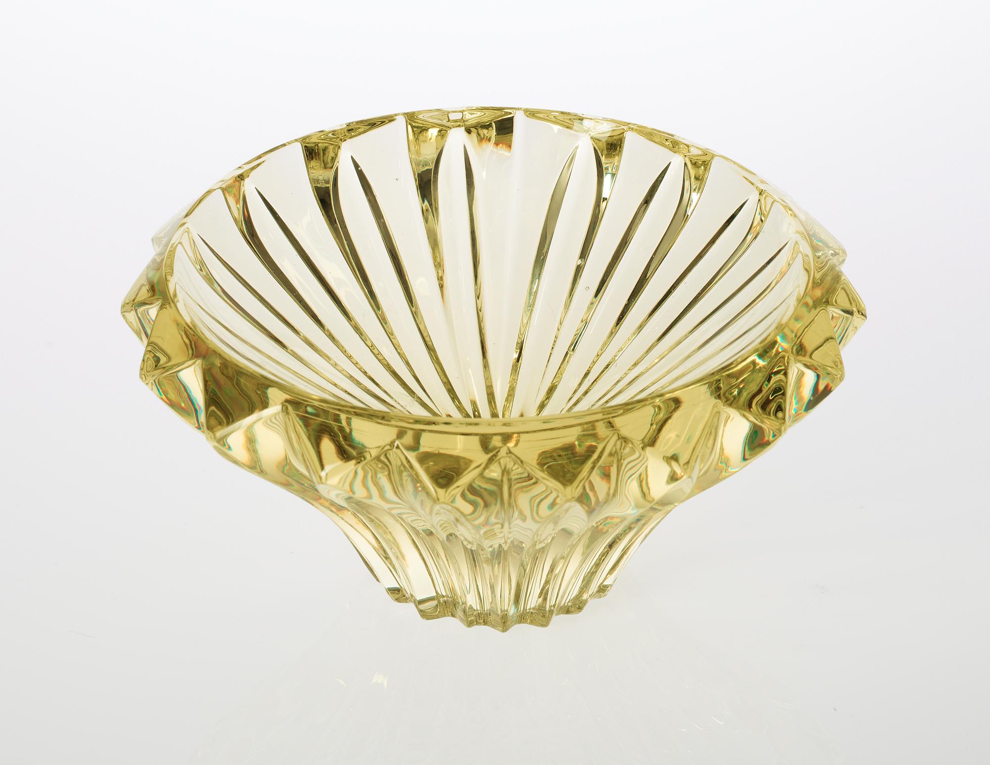 An Aimo Okkolin cerium yellow cut crystal glass vase, Finland.