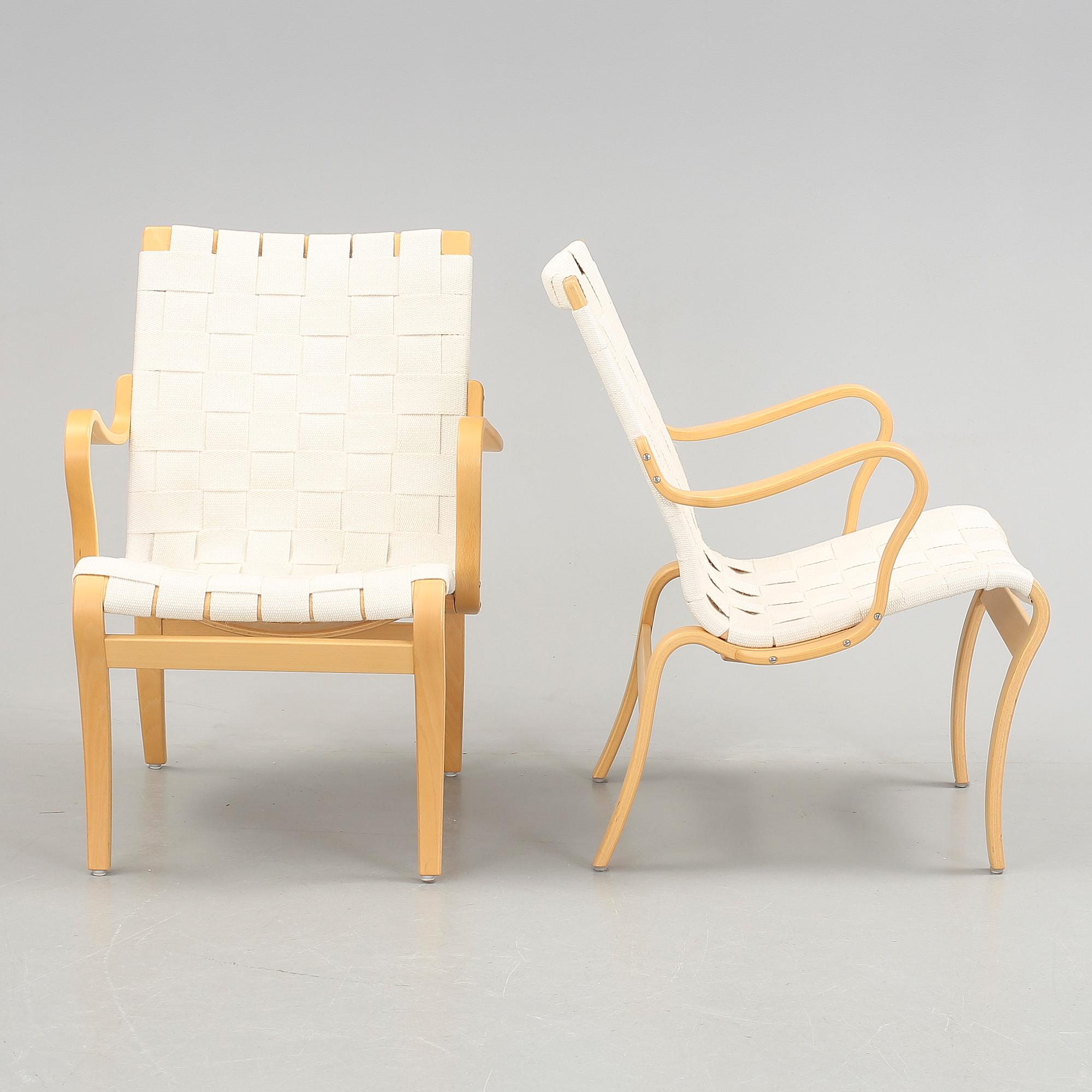 FÅTÖLJER, ett par, "Mina" Bruno Mathsson, 1900/2000-tal.