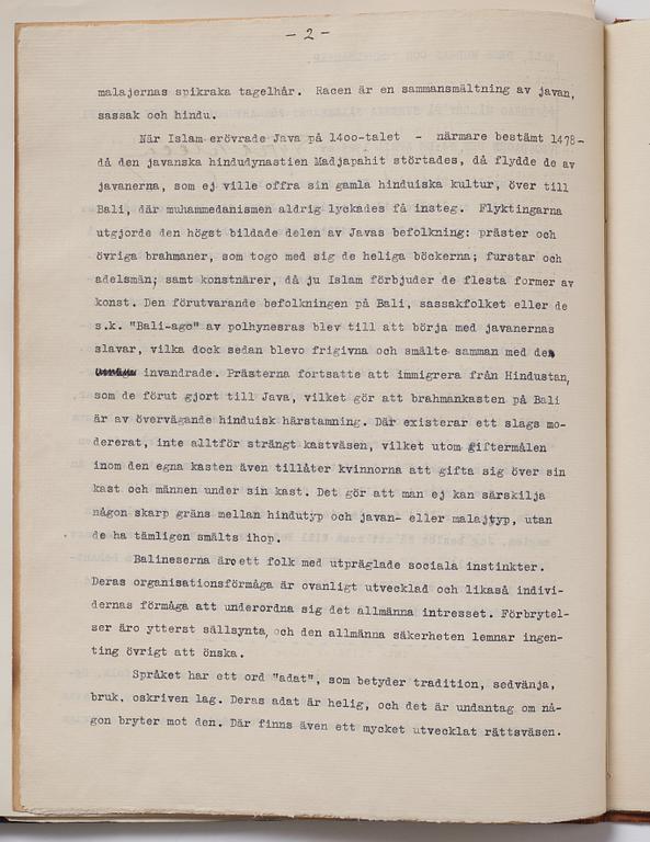 Tyra Kleen, fyra häften med åtta tryckta planscher (varav en dublett), "Temple Dances and Musical Instruments in Bali".