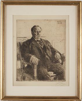 ANDERS ZORN, etching, signed Zorn in pencil and dated 1911 in the plate. "President William H. Taft".