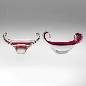 PAUL KEDELV, 2 vaser och 2 skålar av glas, Flygsfors 1960-tal.