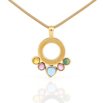 HÄNGE samt KEDJA, 18K guld med cabochonslipade topas, turmalin samt citrin. Total vikt ca 15,44 g.