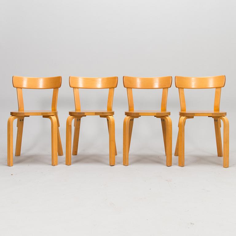 ALVAR AALTO, a set of four late 20th century '69' chairs for Artek.