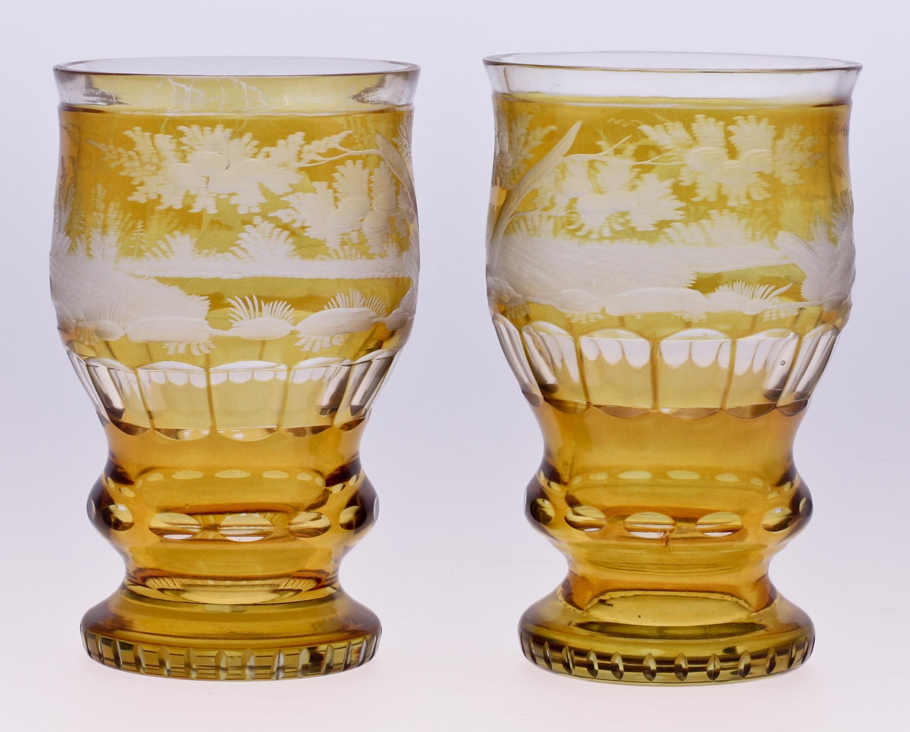 BÄGARE ett par, glas, Böhmen, 1800-talets slut.