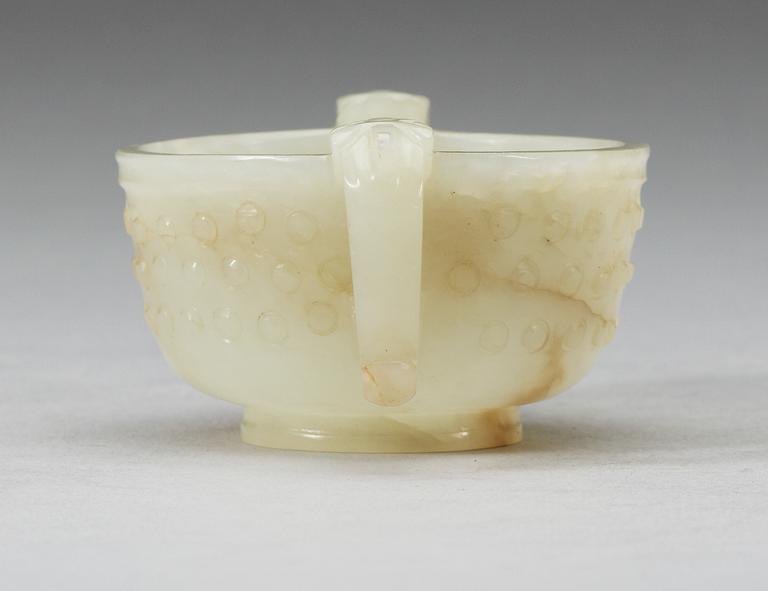 A archaistic nephrite wine cup, Qing dynasty.