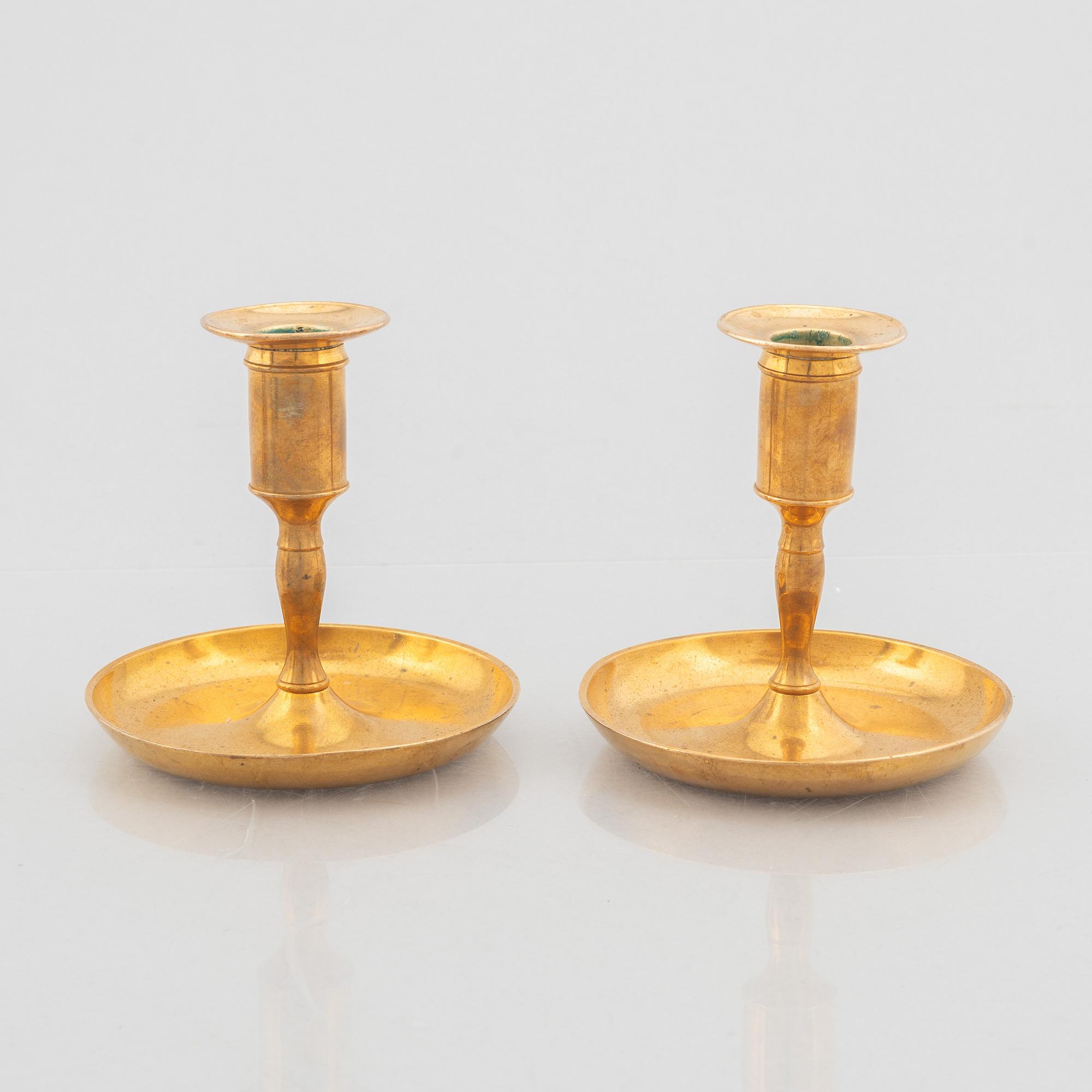 Candle holders, 2+2 pcs, brass, of which one no. 48 Skultuna, 19th century.