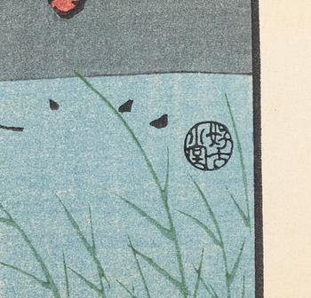 Keisai Eisen, efter, "Cormorant Fishing" och Ando Hiroshige, efter, "Full Moon Over Takanawa", 1900-talets början.