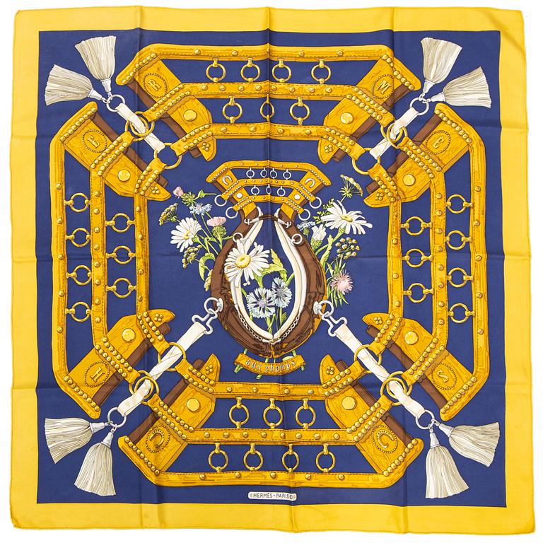 Hermès, an 'Aux Champs' silk scarf.
