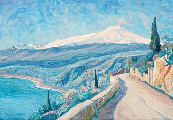 344. Oscar Hullgren, View towards Mount Etna - scene from Sicily.