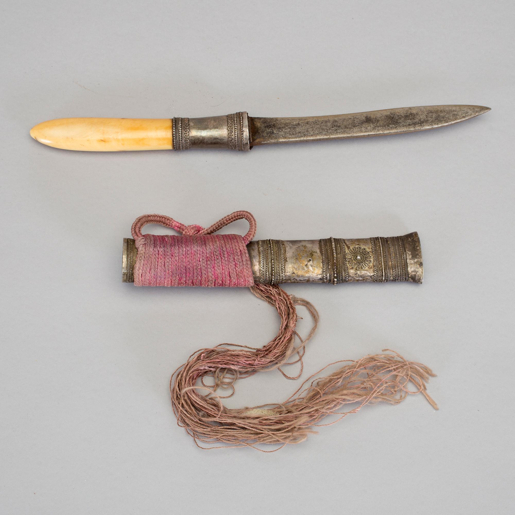 Silver Hairpin and Dagger, silver and bone, Hmong hill tribe, Laos/Burma, late 19th early 20th century.