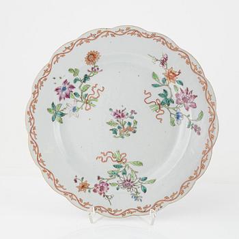 A set of eight famille rose dinner plates, Qing dynasty, Qianlong (1736-95).
