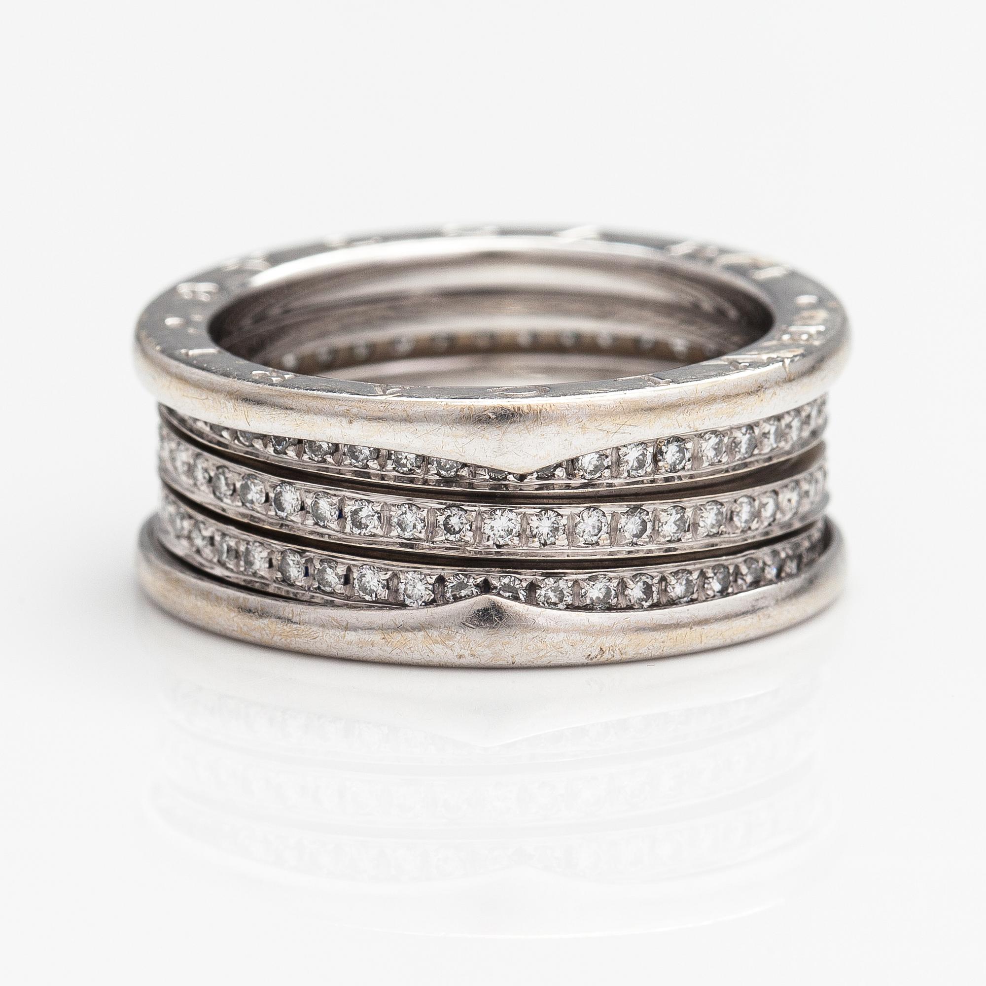 BVLGARI, An 18K white gold ring, B.Zero1, with brilliant cut diamonds ca 0.62 ct in total.