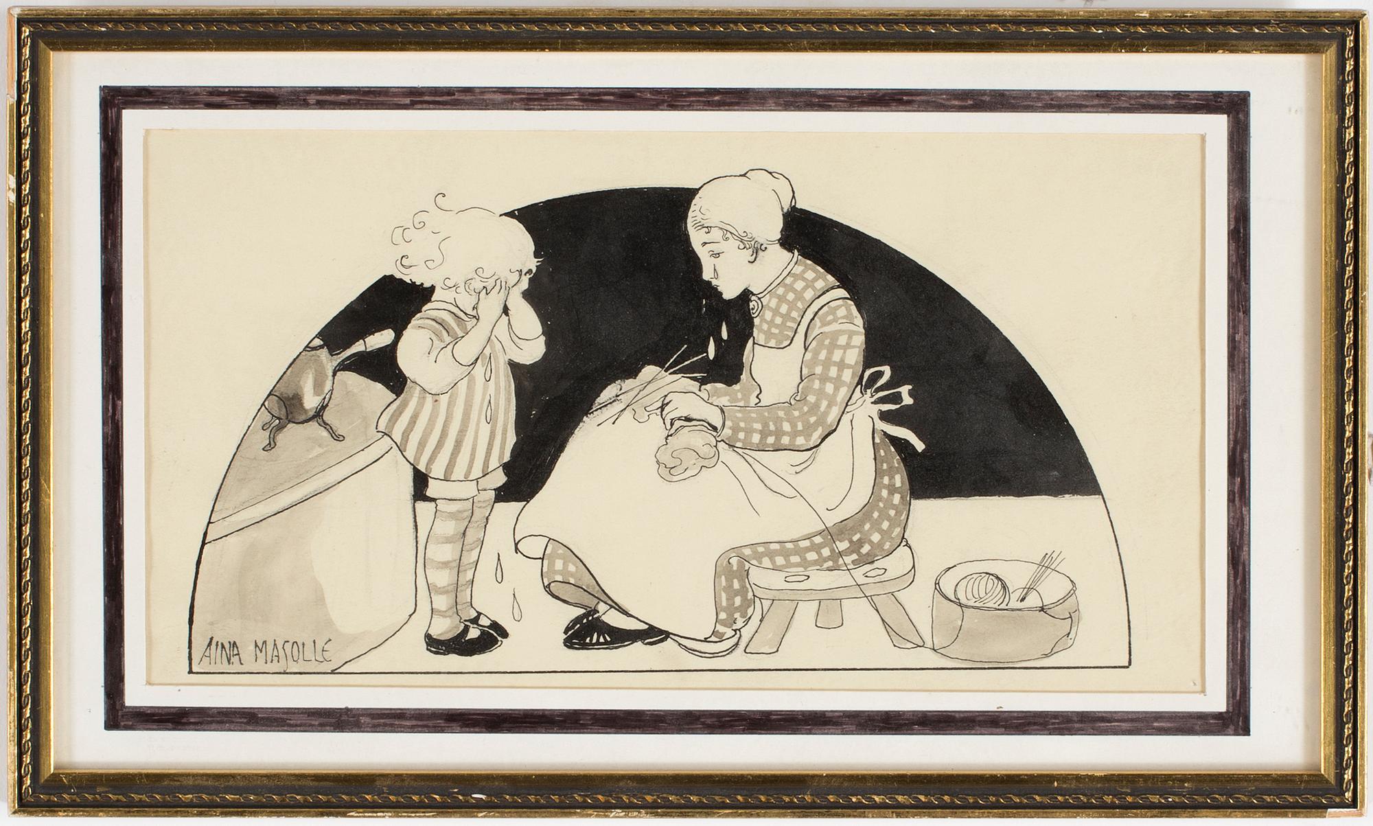 AINA STENBERG-MASOLLE, "När vinden vänder sig", tuschteckning, signerad.