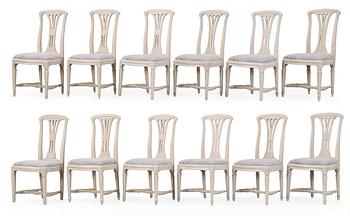 685. Twelve matched Gustavian late 18th century chairs.