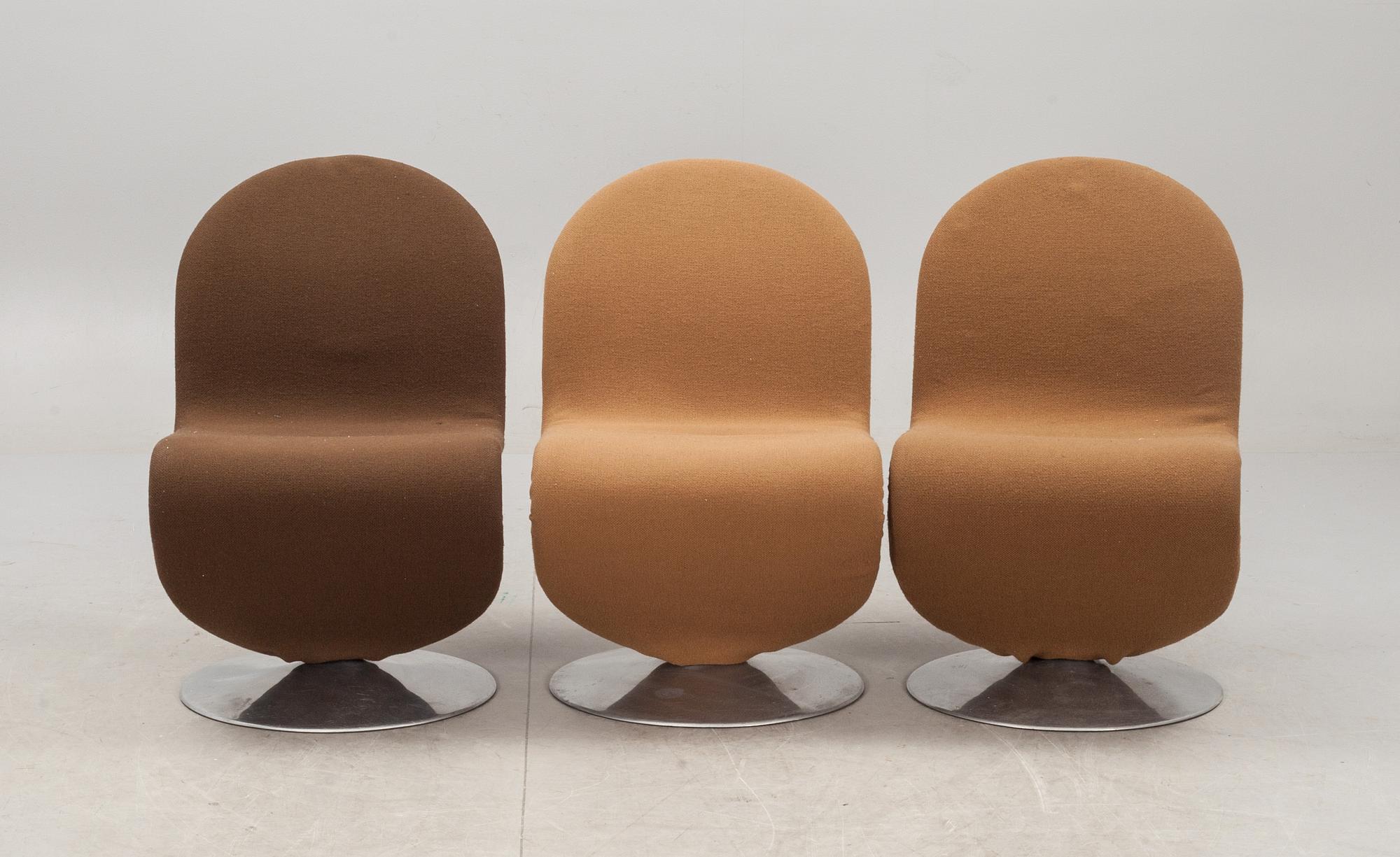STOLAR, 3 st, Verner Panton för Fritz Hansen, "System 1-2-3". 1970-talets mitt.