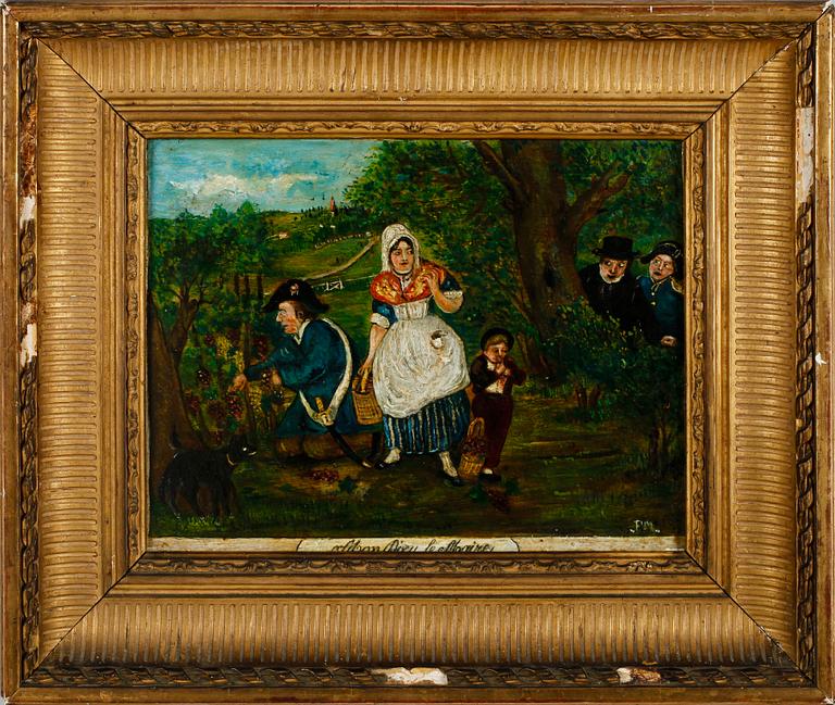 OKÄND KONSTNÄR, 1800-tal, olja på pannå, otydligt sign och dat.