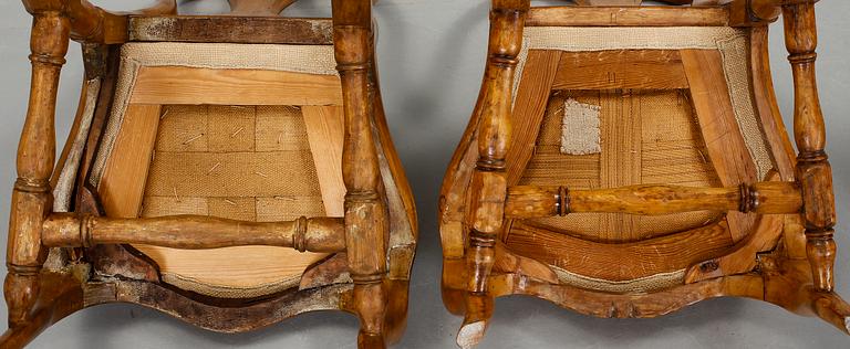 STOLAR, 3 st, varav 2 st Stockholmsarbeten i rokoko, 1700-tal.