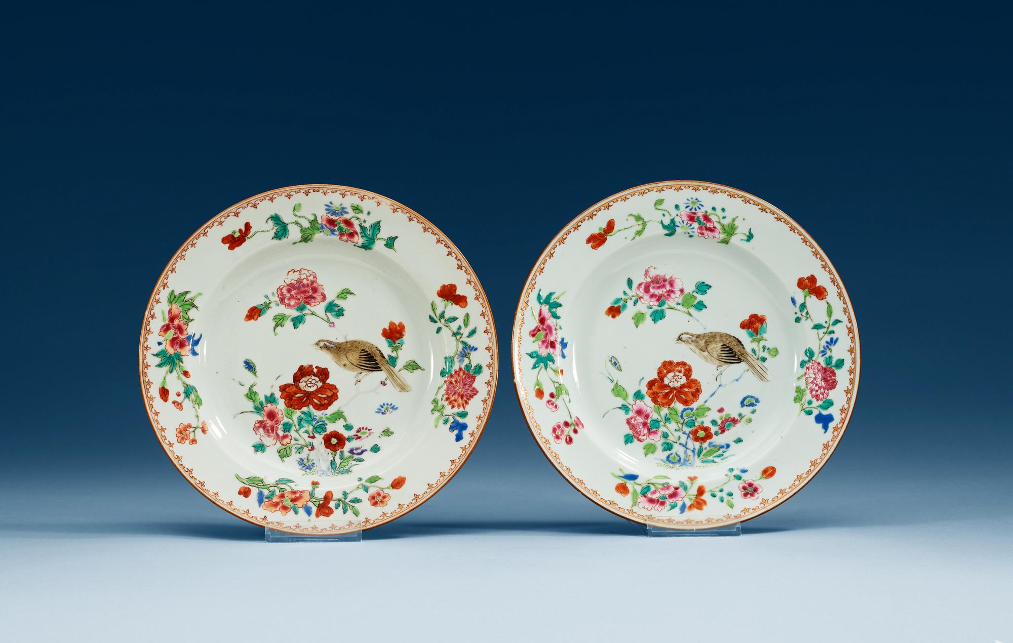 TALLRIKAR, sju stycken, kompaniporslin. Qing dynastin, Qianlong (1736-1795).