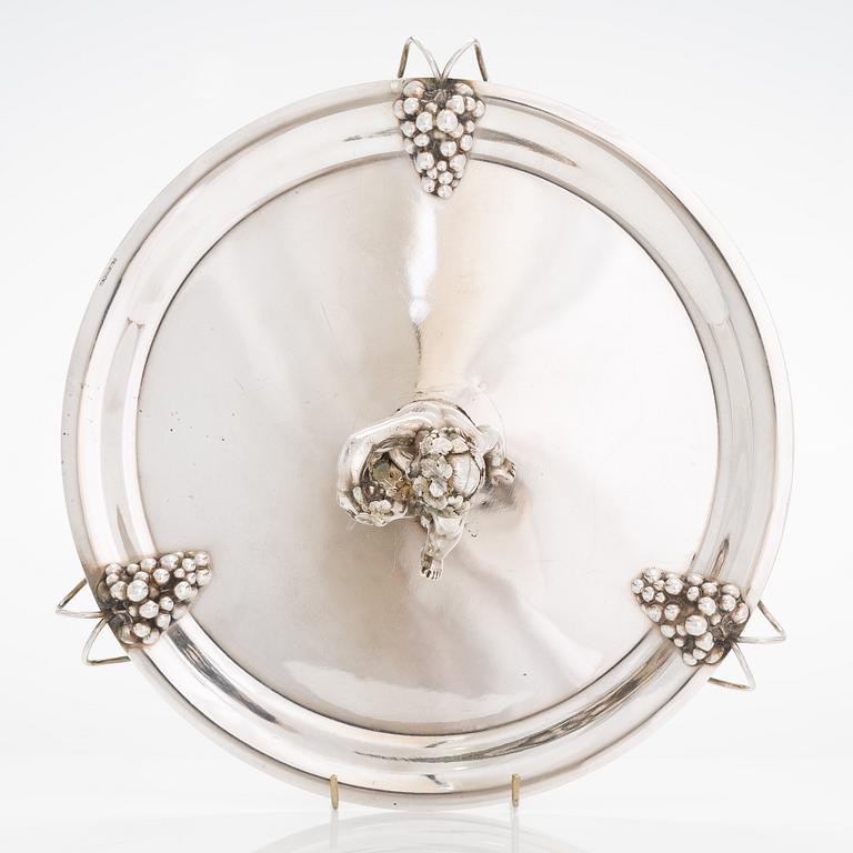 A Koch & Bergfeld silver centrepiece wine grape motif platter, Bremen, Germany around 1900.