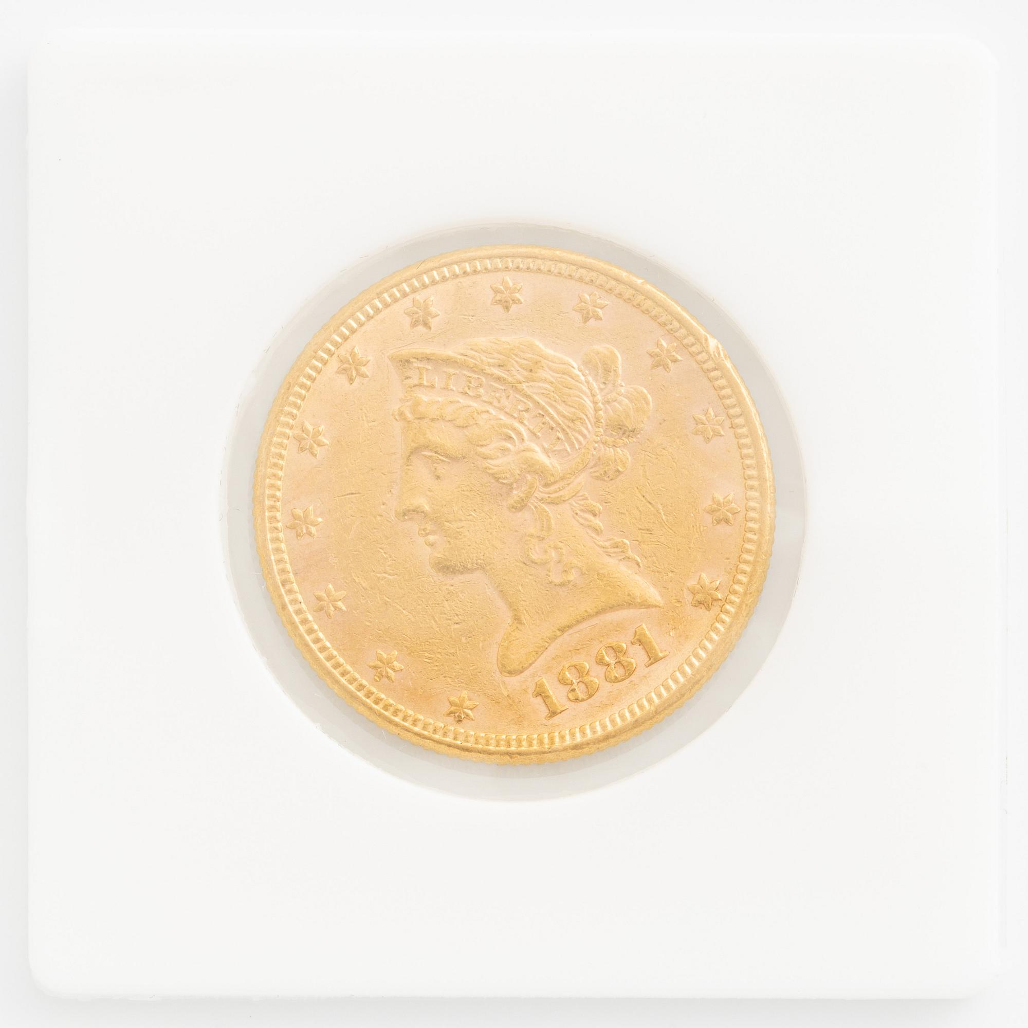 Guldmynt, USA, 10 dollar, 1881.