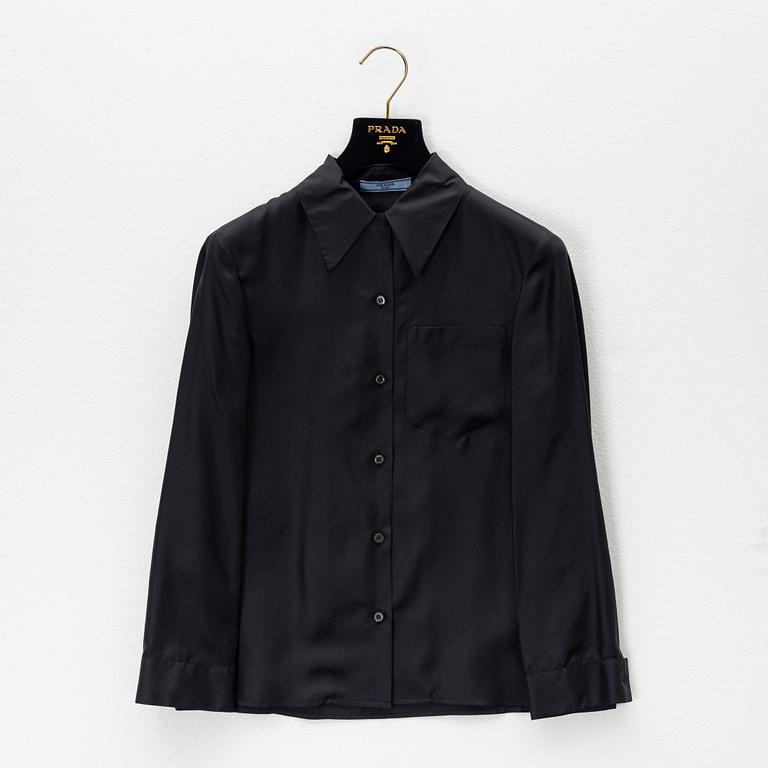 Prada, a black silk blouse, size 36.