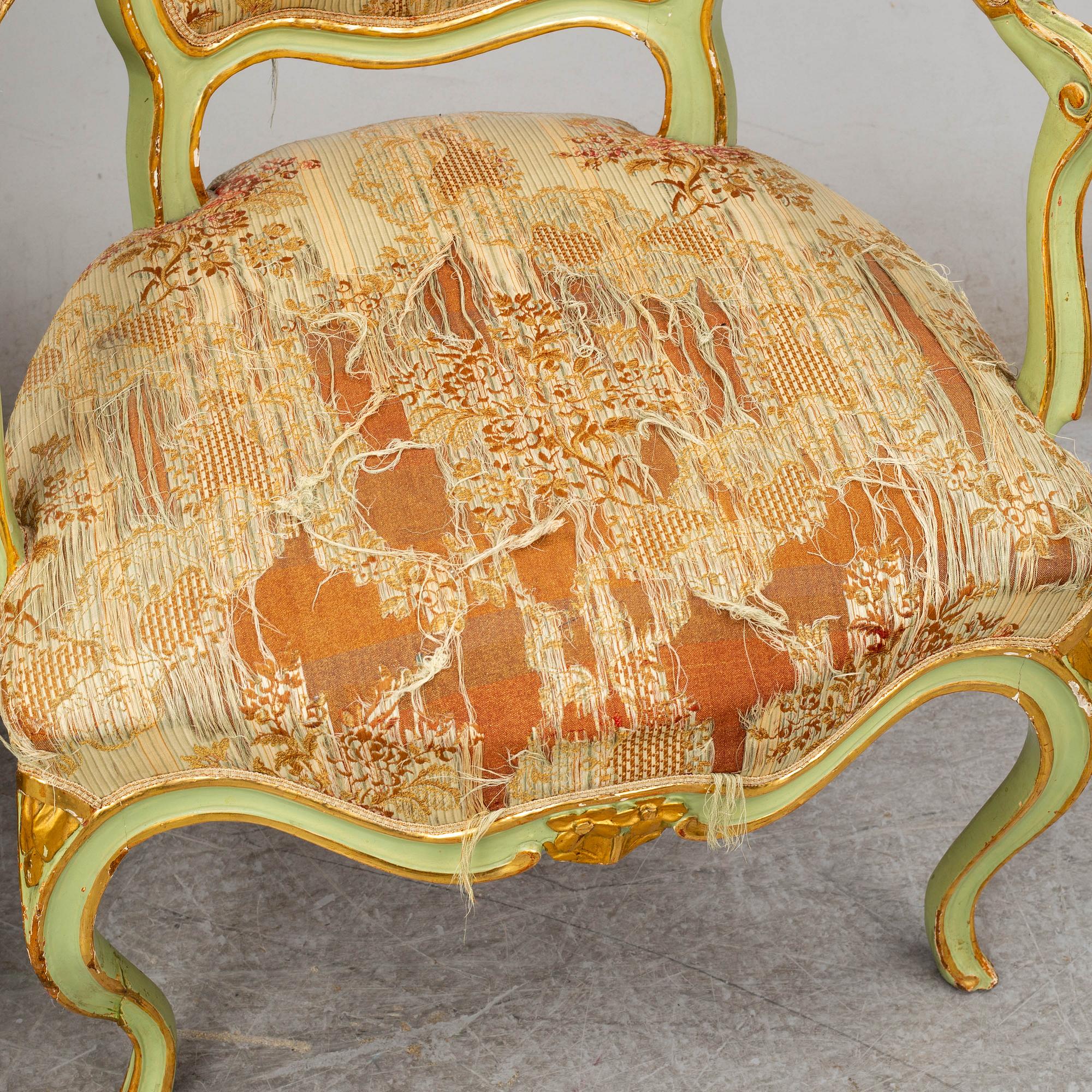 A pair of Swedish Rococo armchairs, second half of the 18th century.