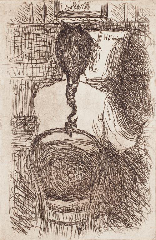 Hugo Simberg, linjeetsningar, 2 st, plåtsignerade.