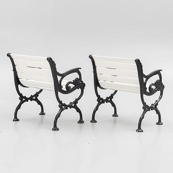 A pair of garden chairs, Melins Metallgjuteri, Anderstorp, second half of the 20th Century.