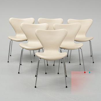 Arne Jacobsen, stolar, 6 st, "Sjuan", Fritz Hansen, Danmark.