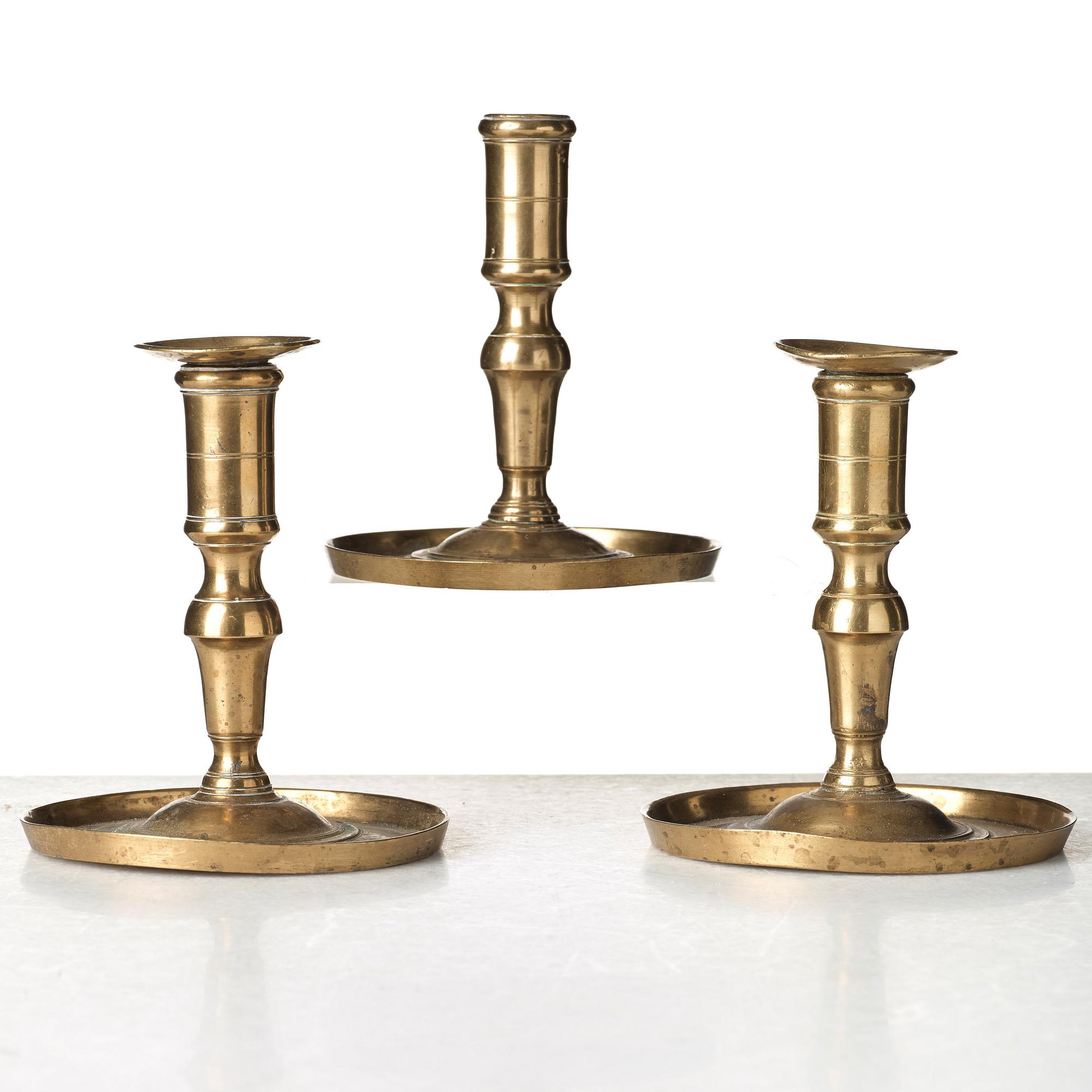 Three Gustavian late 18th century candlesticks, Kungl. Husgerådskammaren.