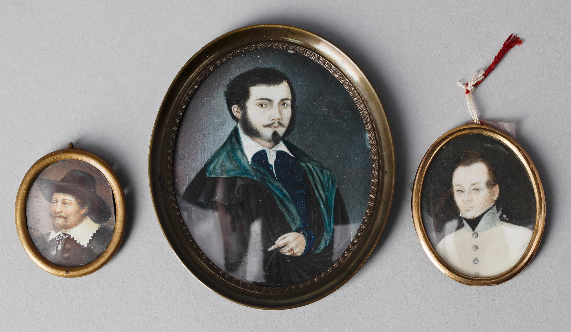 OKÄND KONSTNÄR, miniatyrer 3 st, gouache, 1800-tal.