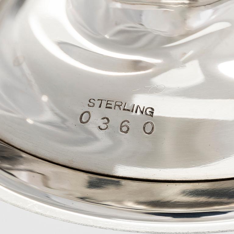 Kaffe- och teservis, 5 delar, silver, på försilvrad bricka, USA, sannolikt 1930-tal.