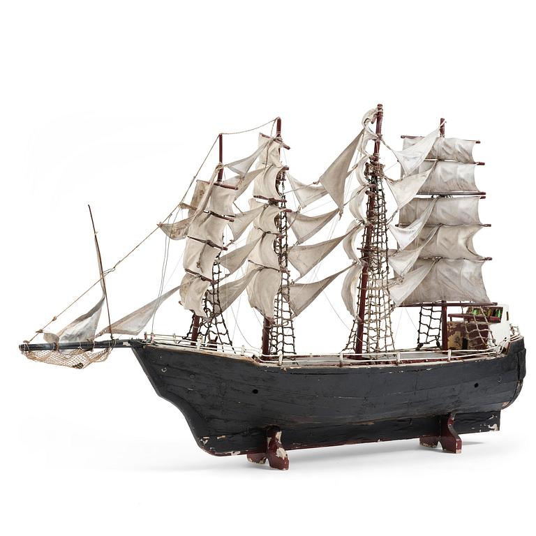A modell of a ship from Brahestad, Finland, 19th century.