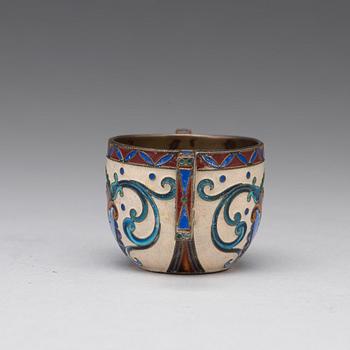 A Russian silver and enamel early 20th century cup, mark of Orest Kurljukow, Moscow 1908-17.