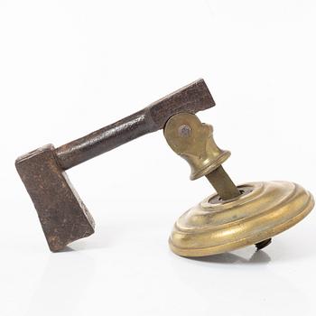 Door knocker, probably 18th century, iron and brass.