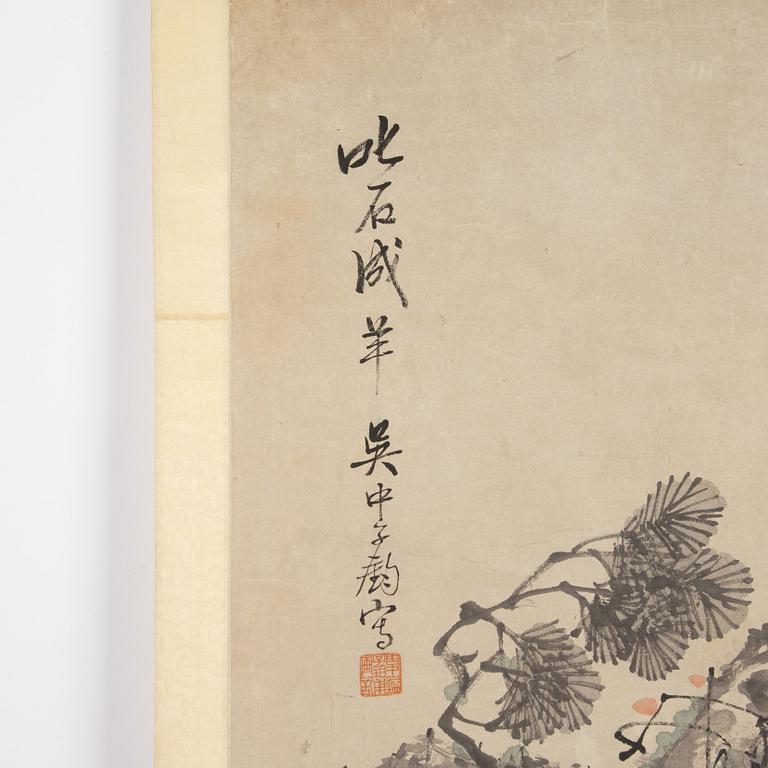 Wei Jian (Kina, 1800-tal), två målningar, Figurscener i landskap.