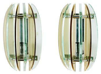 988. A pair of Italian glass and chromium plated wall lights, Veca, circa 1960.
