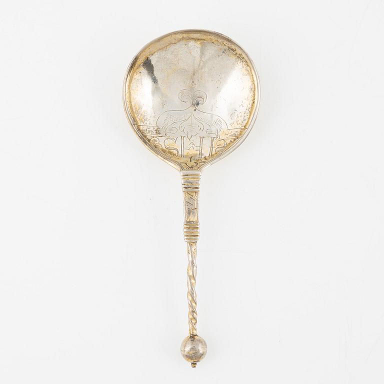 Sked, silver, sannolikt Skandinavien, 1700-tal, otydliga mästarstämplar.