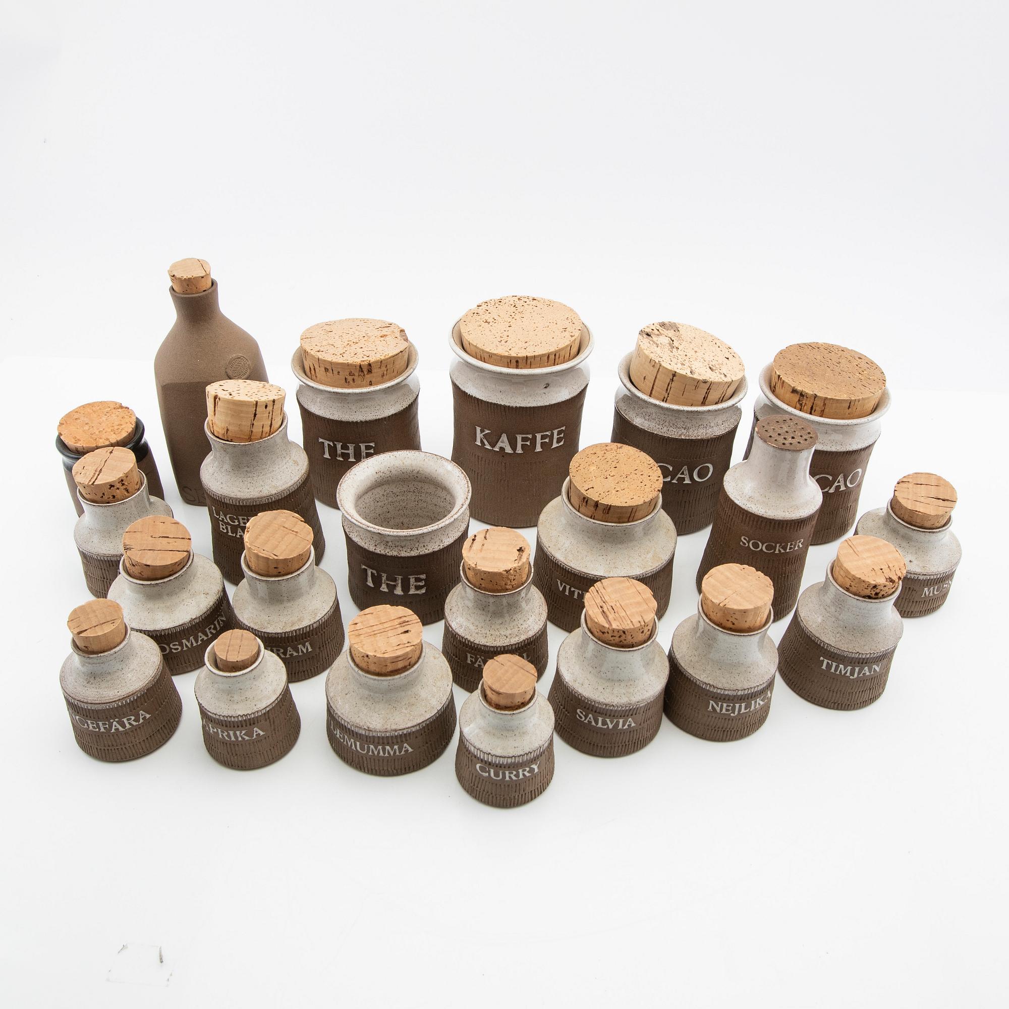 Signe Persson-Melin, Spice jars, 22 pcs, own workshop, 1950s/1960s.