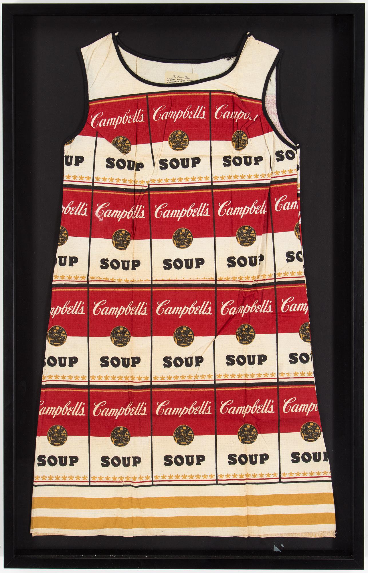 "The Souper Dress", färgserigrafi på bomull/pappersklänning, ca 1965.