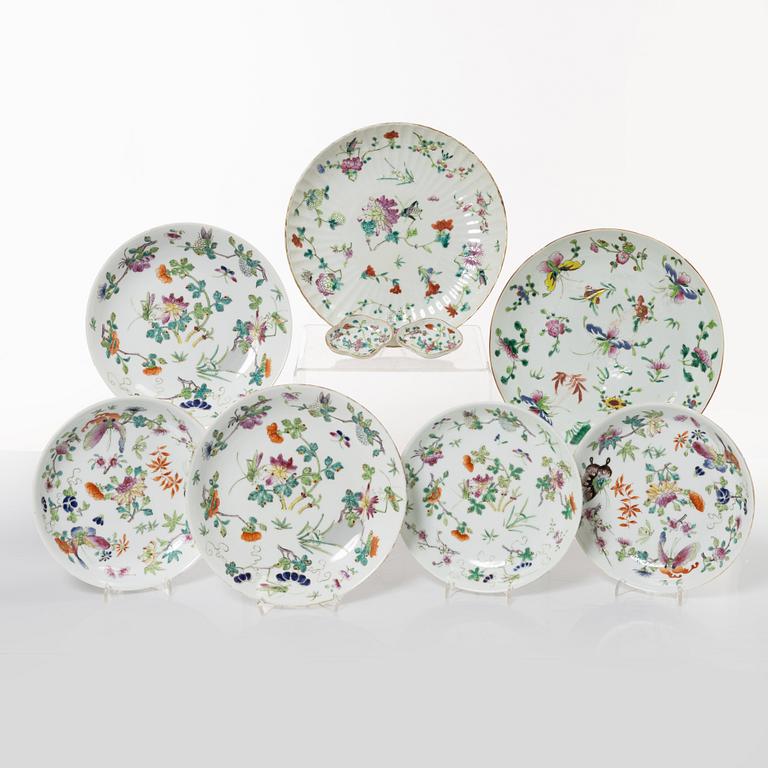 A group of nine Chinese famille rose porcelain dishes, 19th and 20th century.