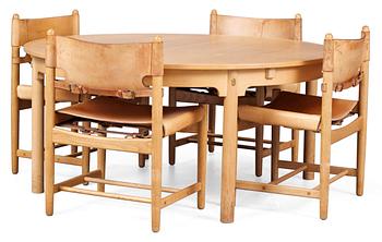 A Börge Mogensen dinner table by K Andesson & Söner and 10 chairs, oak, by Fredericia Funiture, Denmark.