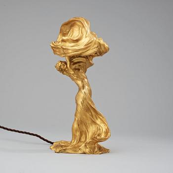 A Francois-Raoul Larche 'La Loïe Fuller' Art Nouveau gilt-bronze table lamp, Siot-Decauville, Paris circa 1900.