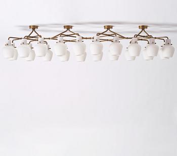 Hans Bergström, a rare and monumental ceiling lamp, ateljé Lyktan, Sweden, 1940-50s.