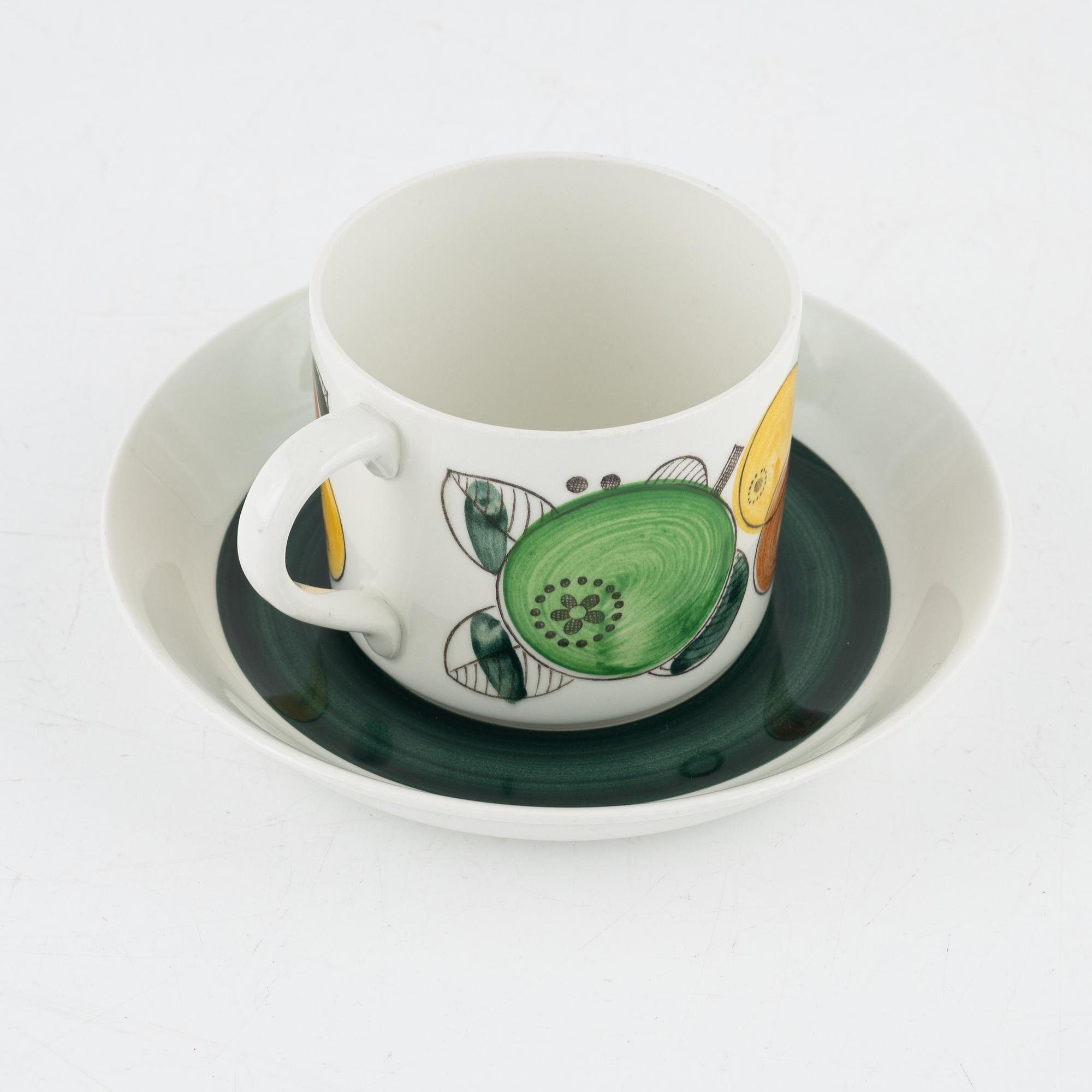 Hertha Bengtson, two 'Fructus' coffee cups with saucer, Rörstrand.