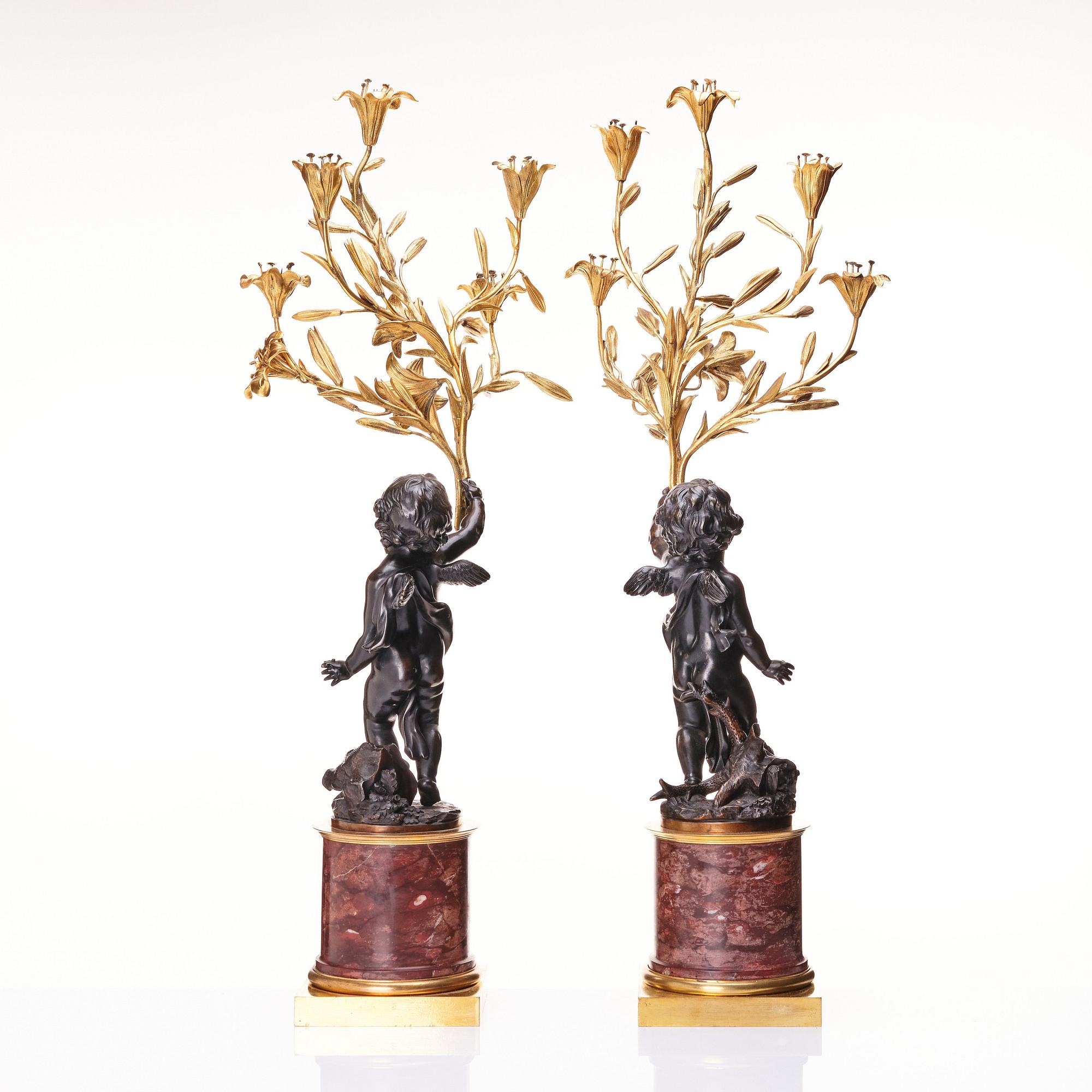 A pair of Louis XV/ Louis XVI five-light candelabra, second part of the 18th century.