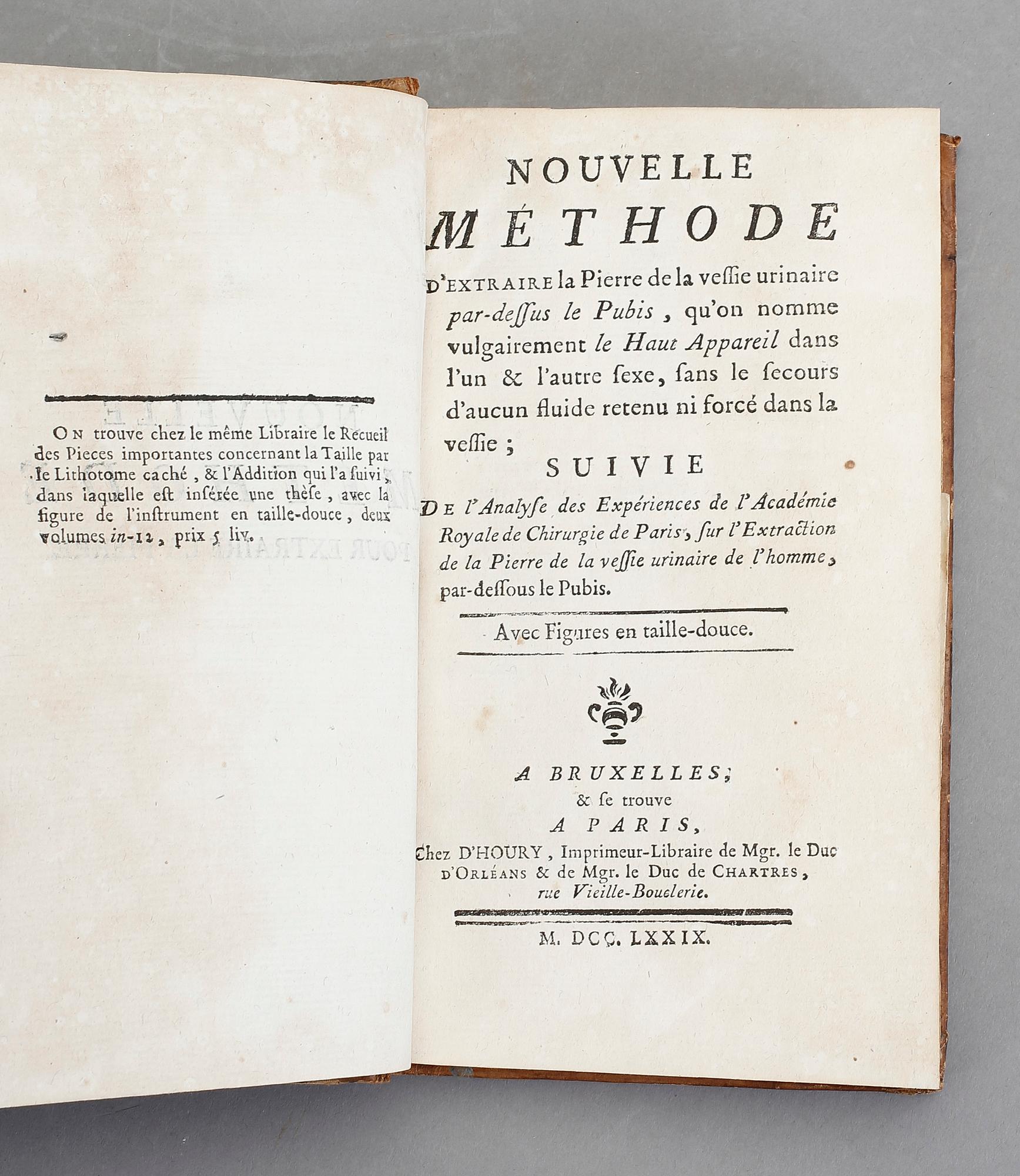 BOK, "NOUVELLE METHODE pour extraire la pierre", Paris 1779.