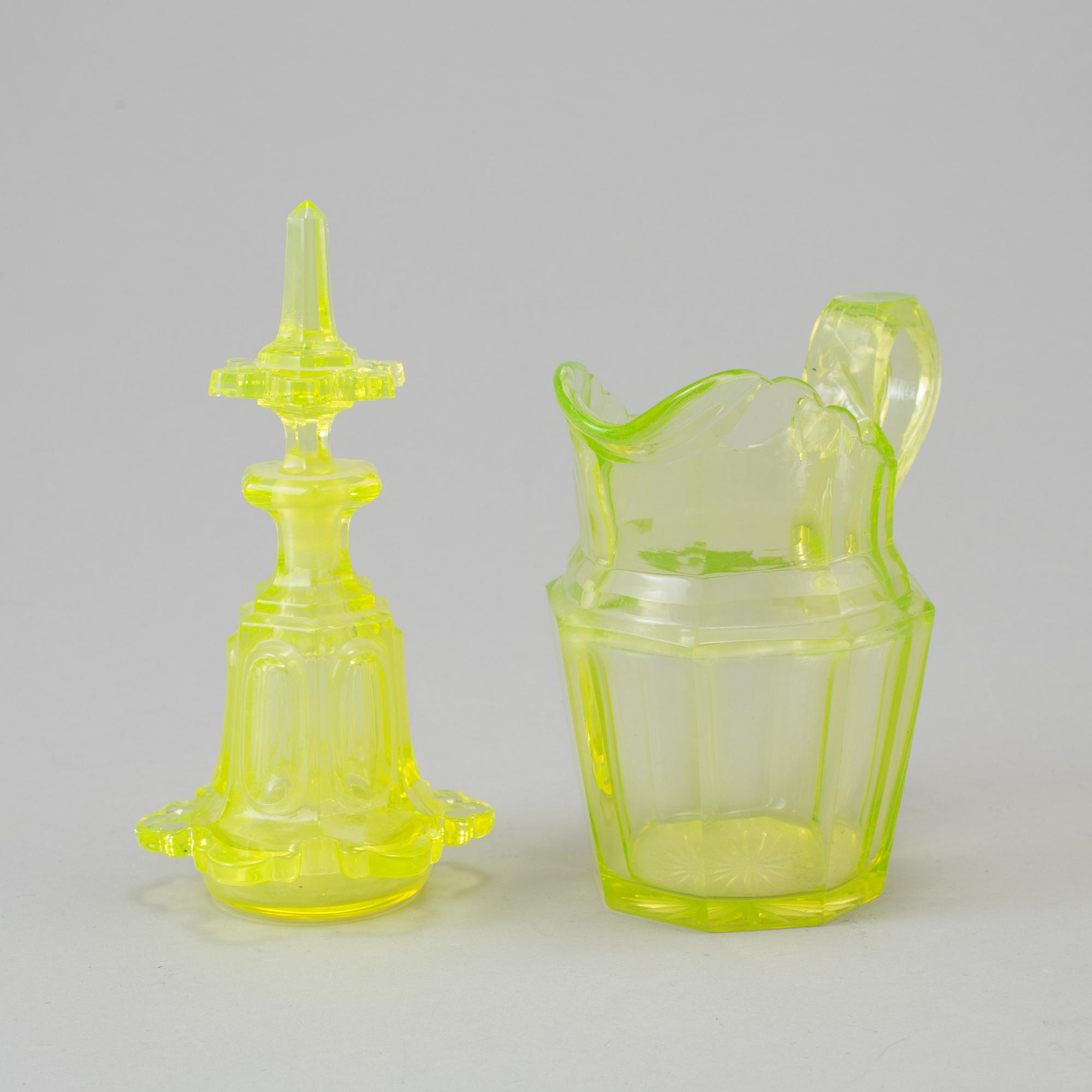 A glass flacon and jug late empire mid 19th century.