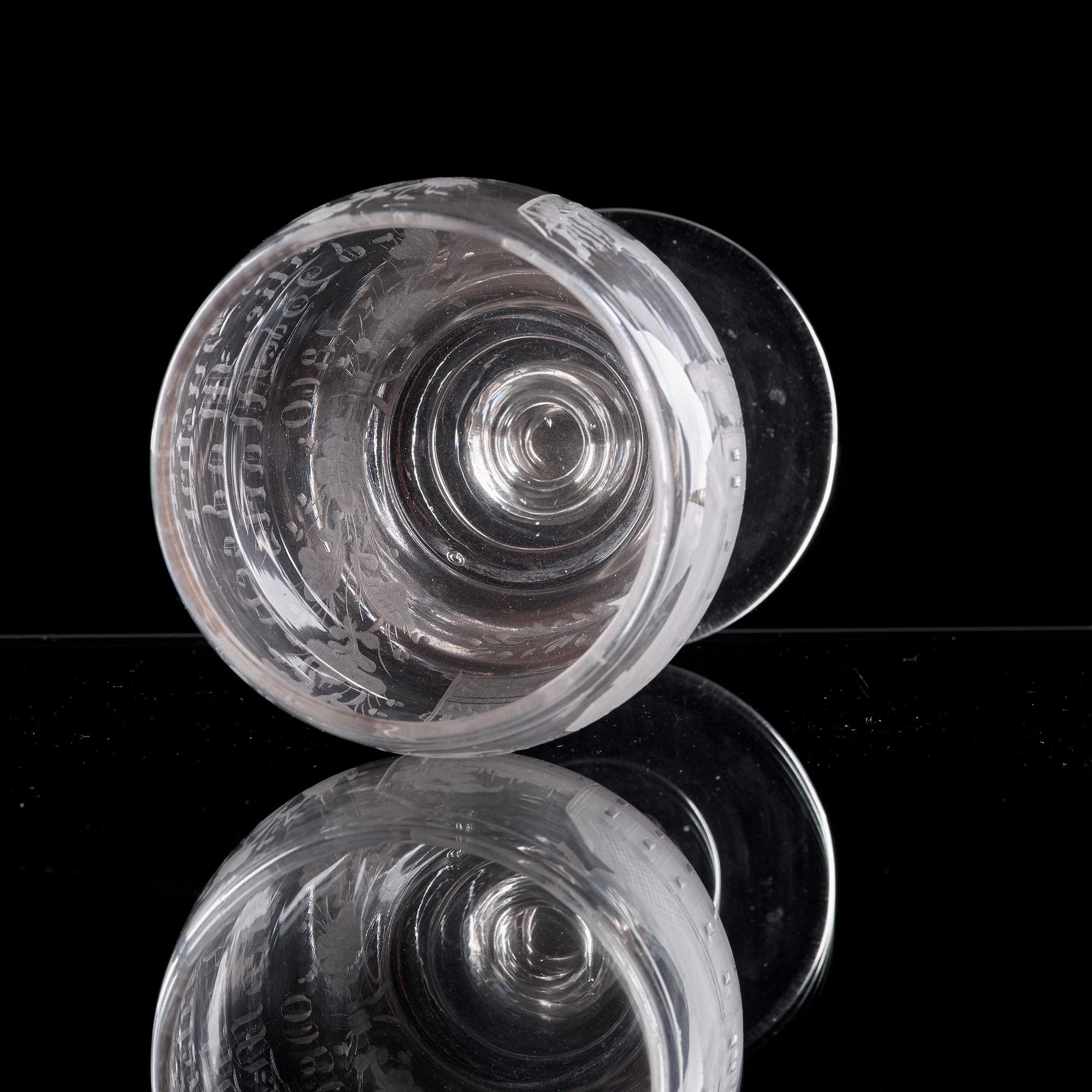 A Danish wedding glass goblet, dated 1860.